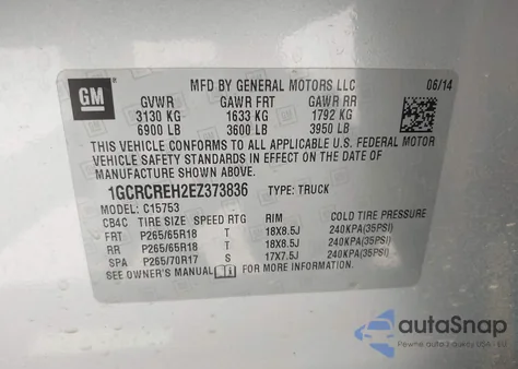 2014 Chevrolet Silverado C1500 Lt z USA, uszkodzony, nr VIN 1GCRCREH2EZ37383